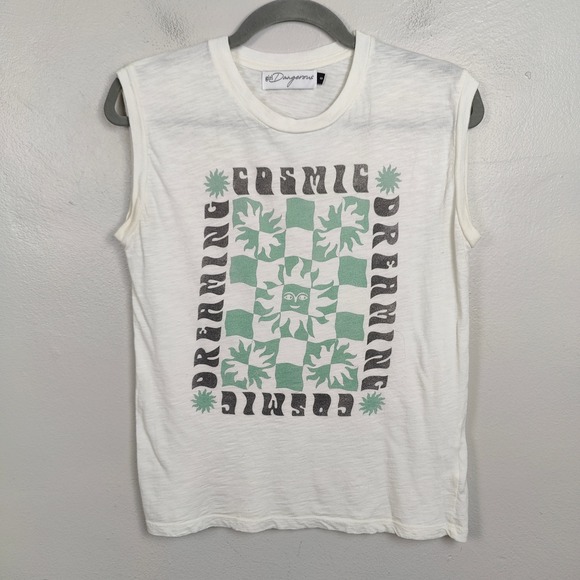 Girl Dangerous Tank Top Womens Small Cosmic Dreaming Graphic Muscle Tee White - Picture 2 of 9